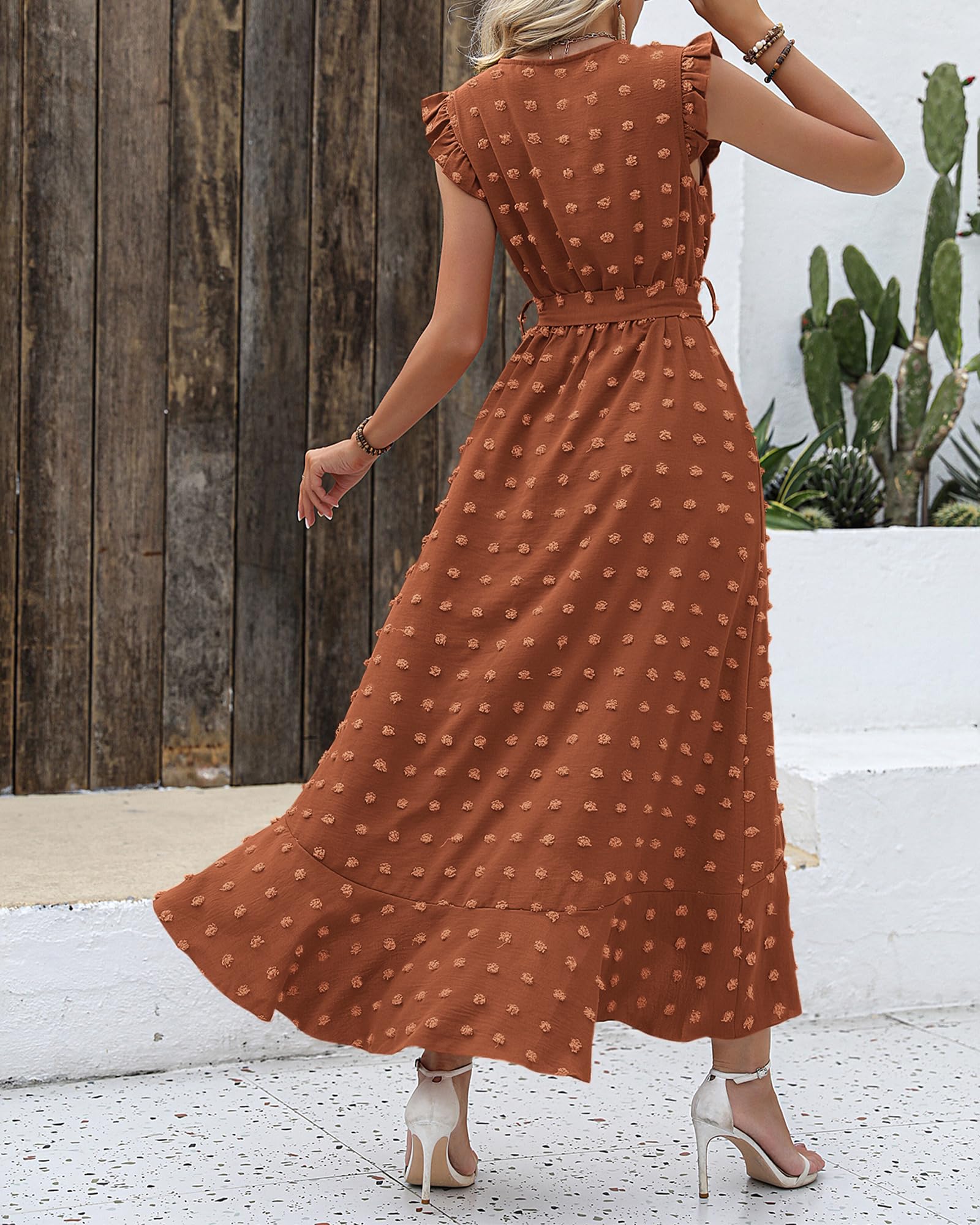 BTFBM Boho Dresses for Women Spring Fashion Cap Sleeve Swiss Dot Flowy Ruffle Beach Wedding Cocktail Maxi Dress