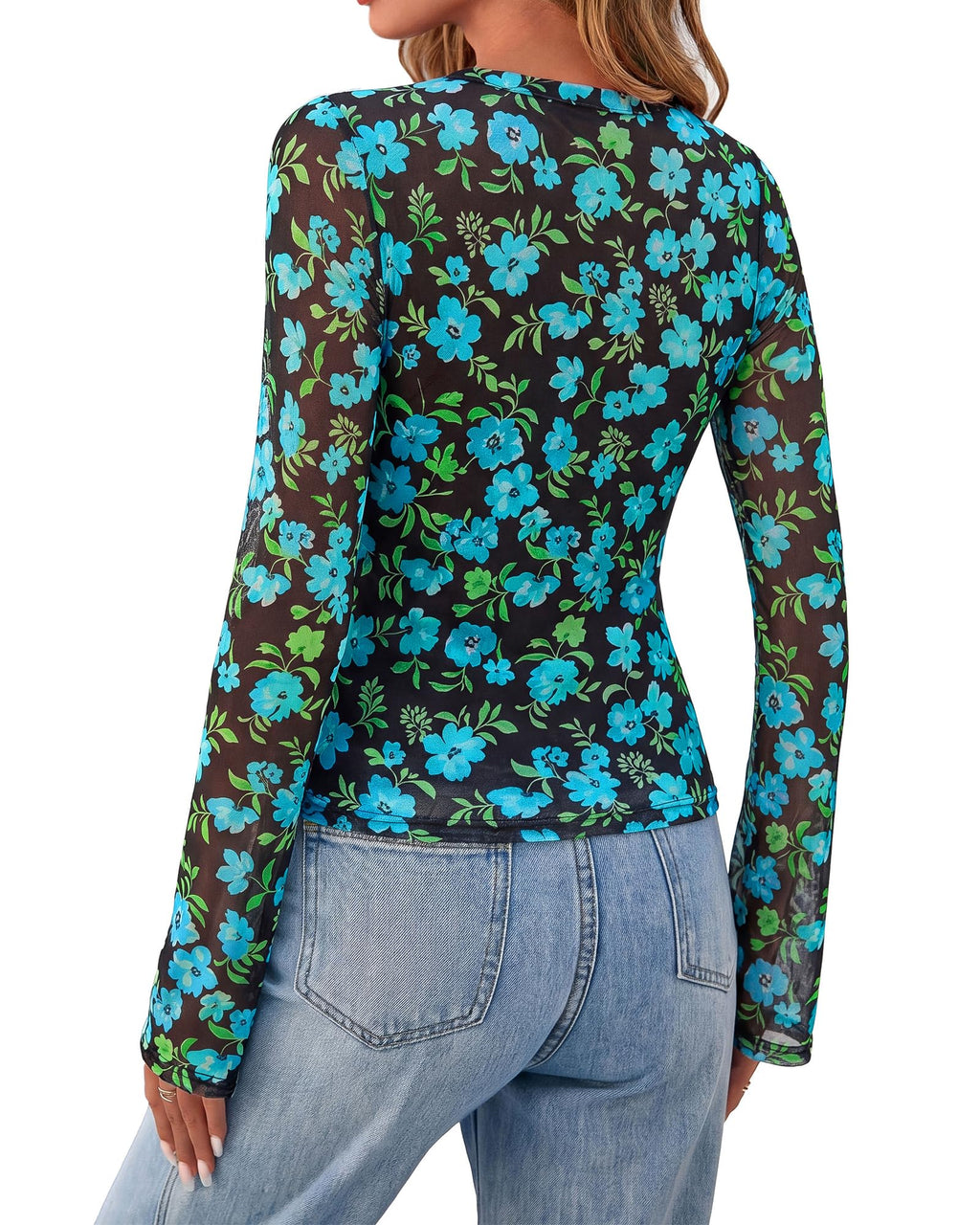 BTFBM Button Down Shirts for Women Spring Boho Tops V Neck Long Sleeve Blouses Ruched Mesh Fitted Fall Fashion