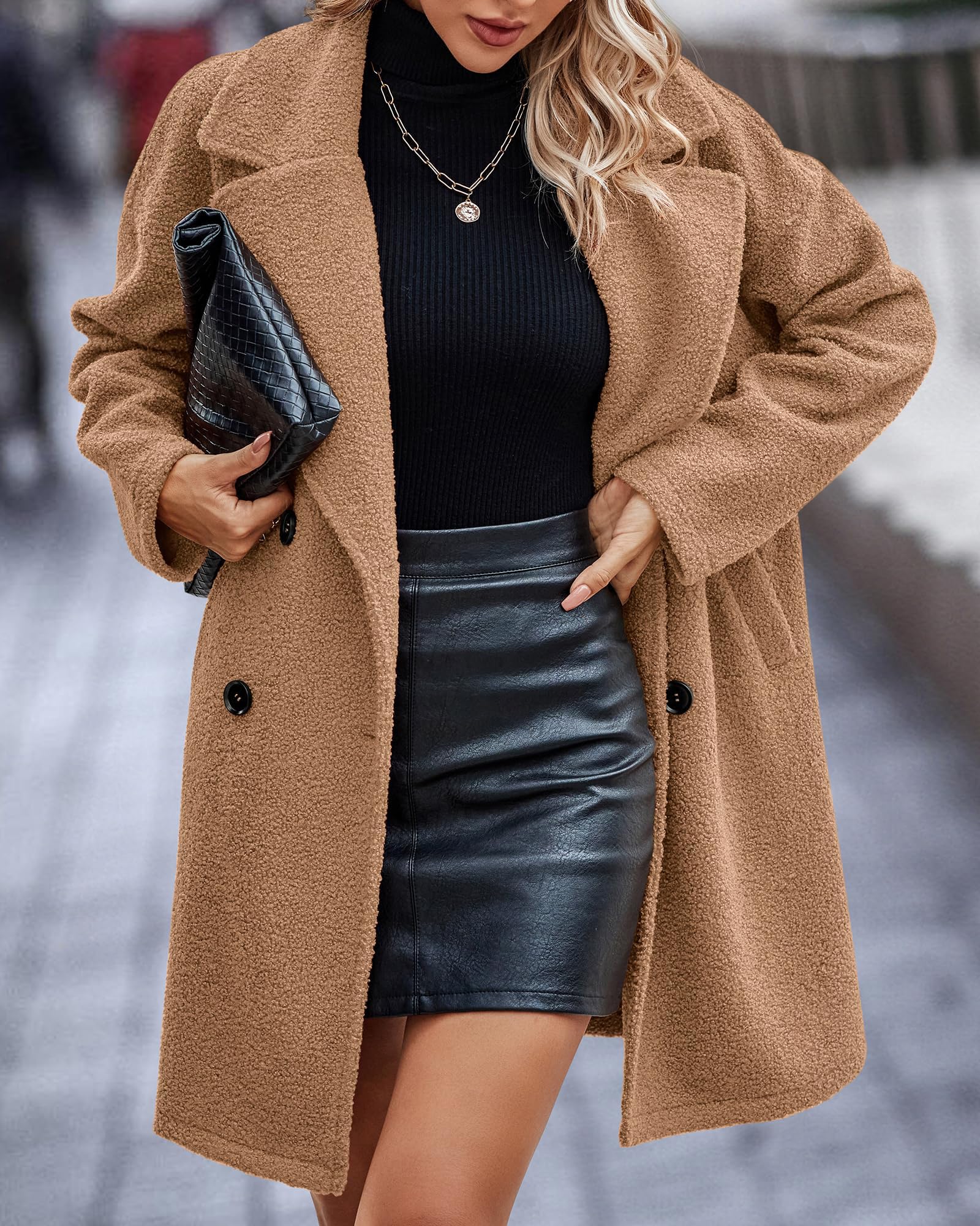 BTFBM Women Winter Faux Fur Coats Lapel Long Sleeve Fuzzy Fleece Outerwear Button Down Sherpa Jackets Fall Outfits