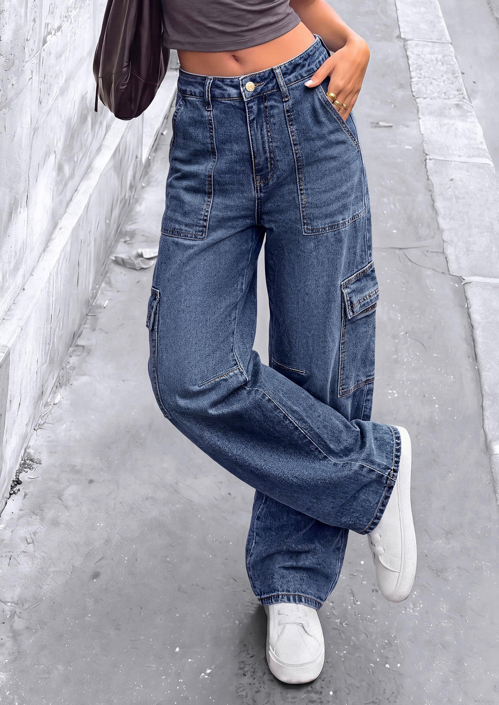 PRETTYGARDEN Barrel Pants Women Wide Leg Baggy Denim Jeans Relaxed Fit,Utility Pockets,Loose Streetwear,Boyfriend Style,Y2K Outfits,Fashion Cargo Pants,Fall Clothes
