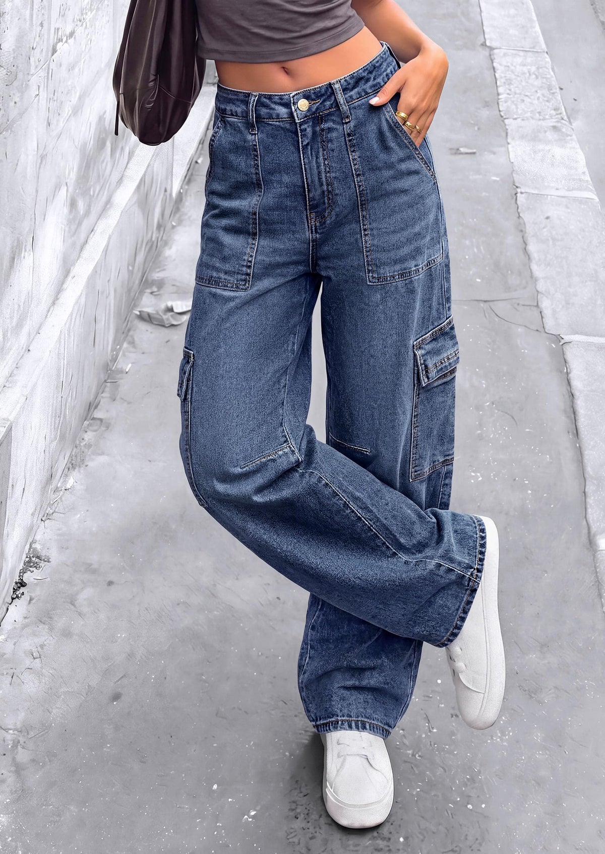 PRETTYGARDEN Barrel Pants Women Wide Leg Baggy Denim Jeans Relaxed Fit,Utility Pockets,Loose Streetwear,Boyfriend Style,Y2K Outfits,Fashion Cargo Pants,Fall Clothes