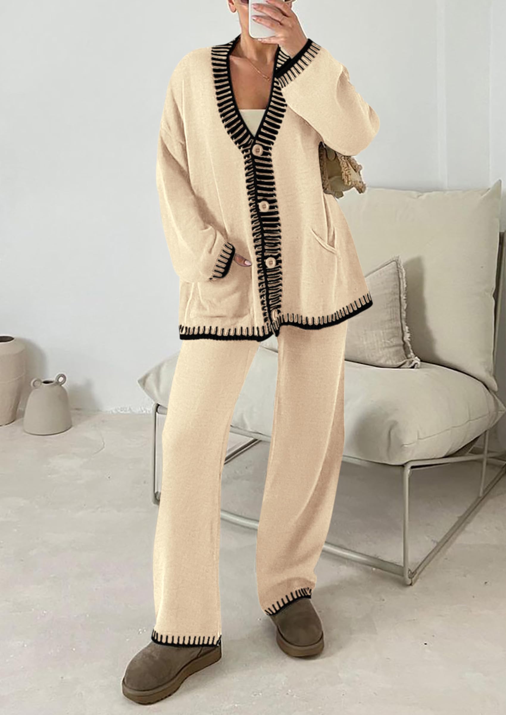 PRETTYGARDEN Lounge Sets for Women Fall Loungewear 2 Piece Outfits Cardigan Sweaters Track Suit Matching Winter Clothing