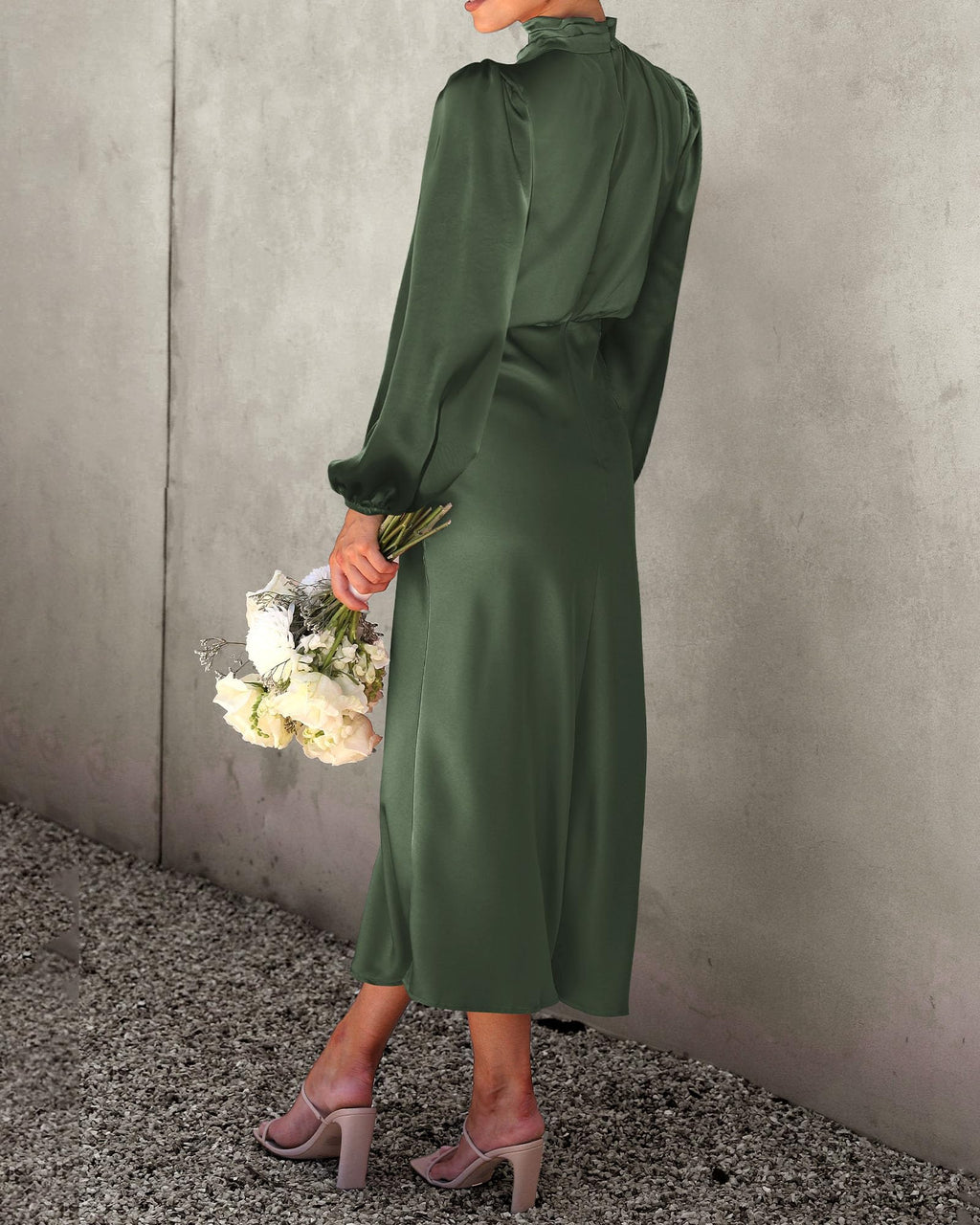 BTFBM Womens Mock Neck Satin Dress Spring Summer Long Sleeve Lightweight Formal Wedding Party Maxi Cocktail Dresses