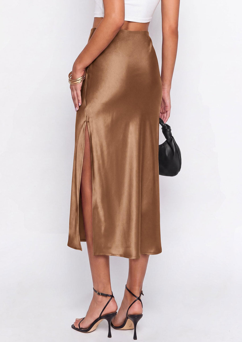 PRETTYGARDEN Womens Satin Skirt Summer Silk Business Casual High Waisted A Line Flowy Work Wedding Cocktail Midi Skirts