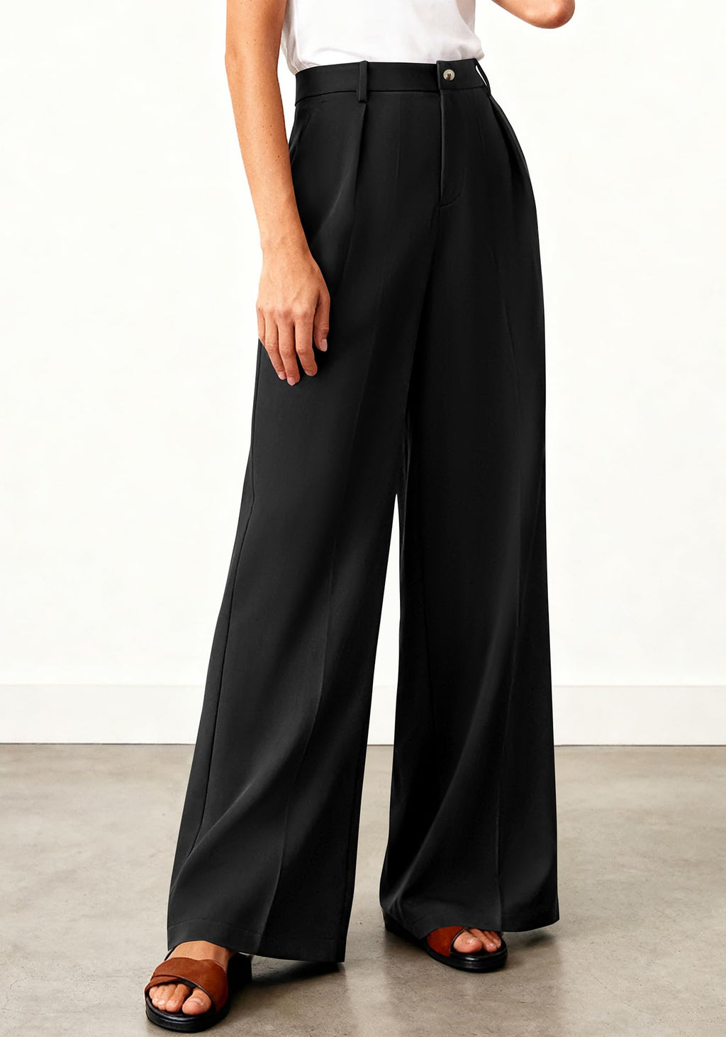 BTFBM Wide Leg Pants Woman High Waisted Button Business Casual Dressy Trousers Office Work Palazzo Pants Pockets