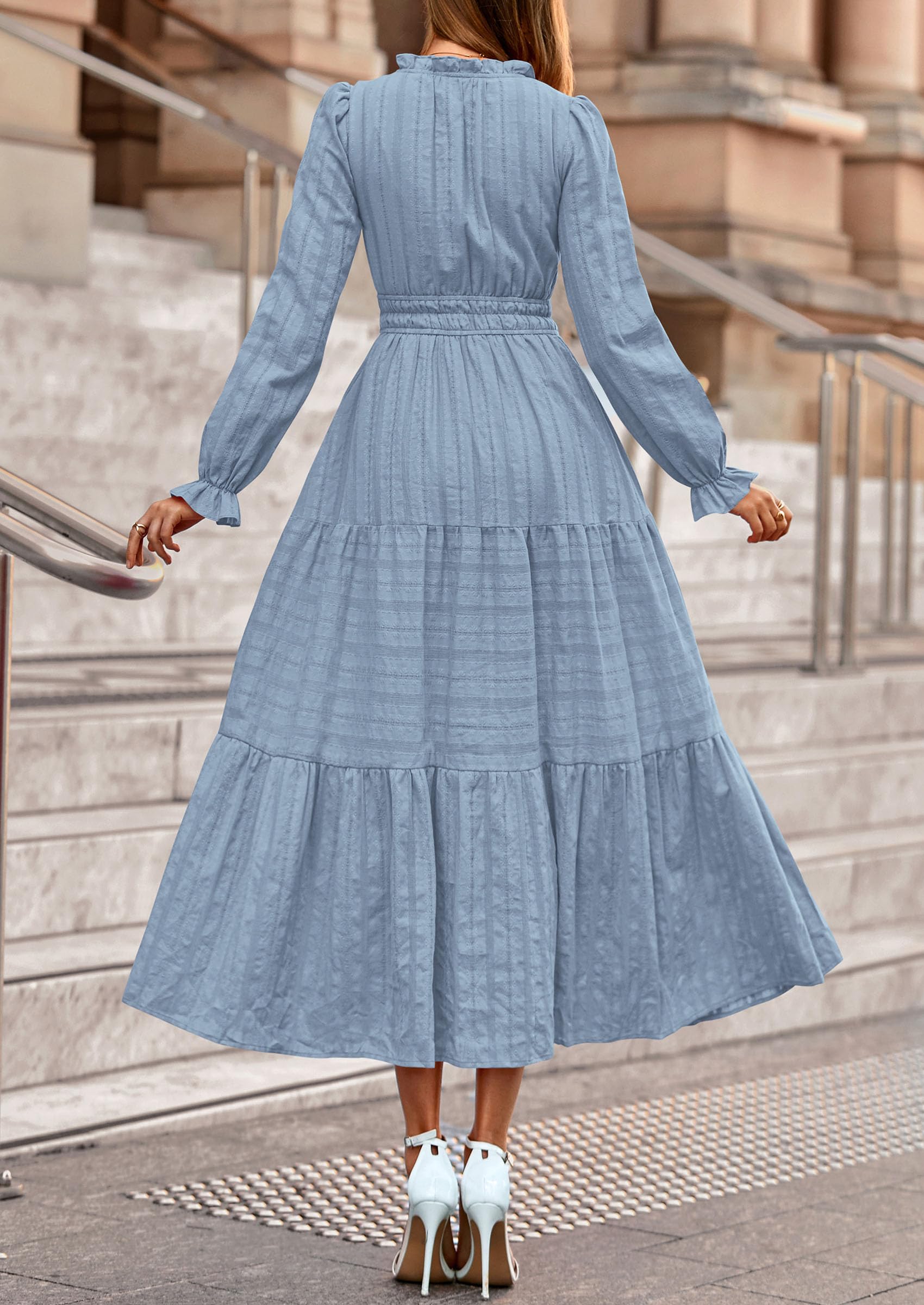 PRETTYGARDEN Women's Fall Wedding Guest Dresses Long Sleeve V Neck Flowy Elegant Holiday Party Maxi Dress with Pockets