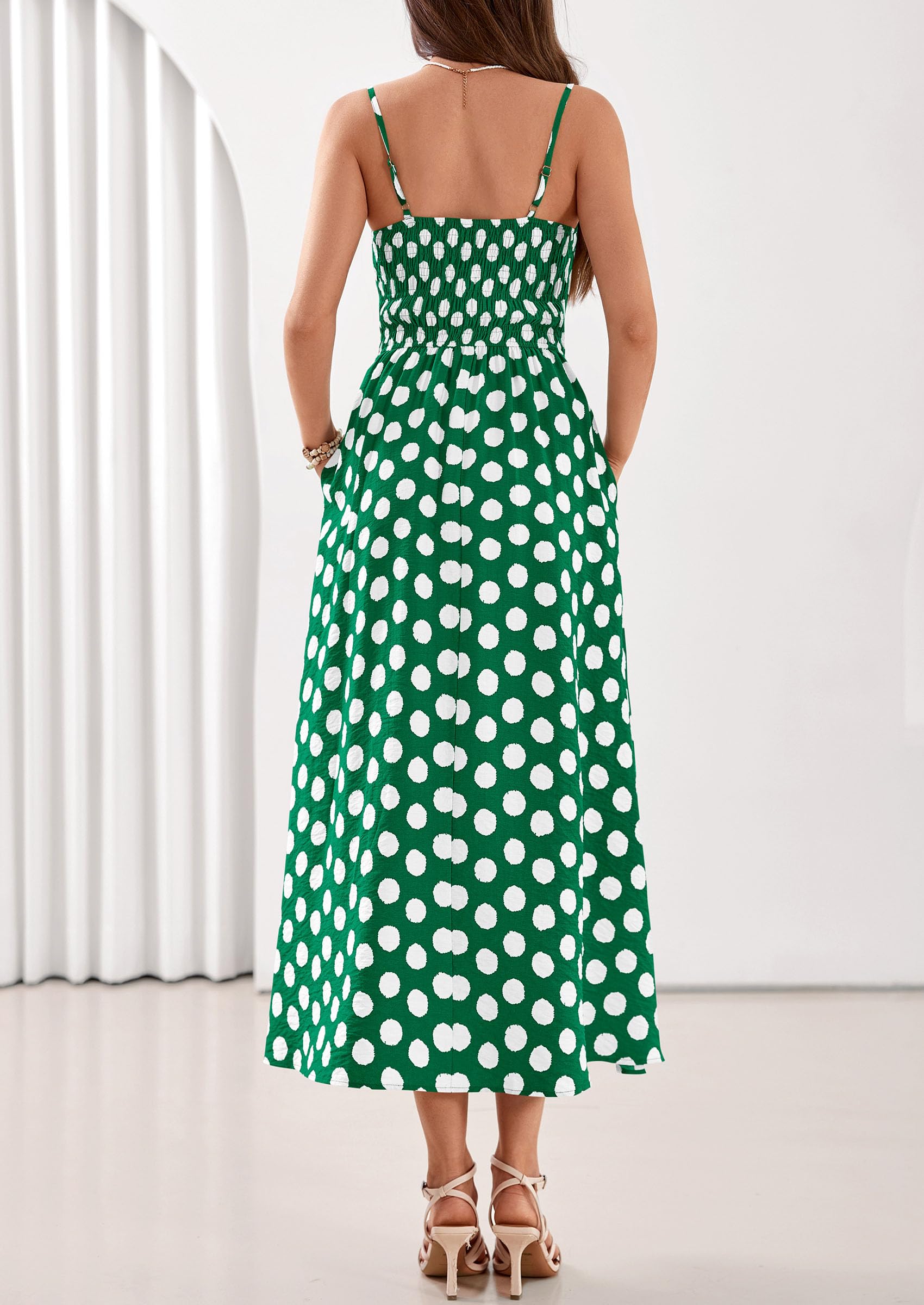PRETTYGARDEN Womens Polka Dot Dress Summer Sleeveless Spaghetti Straps Smocked Sun Dress Flowy Spring Beach Midi Dresses