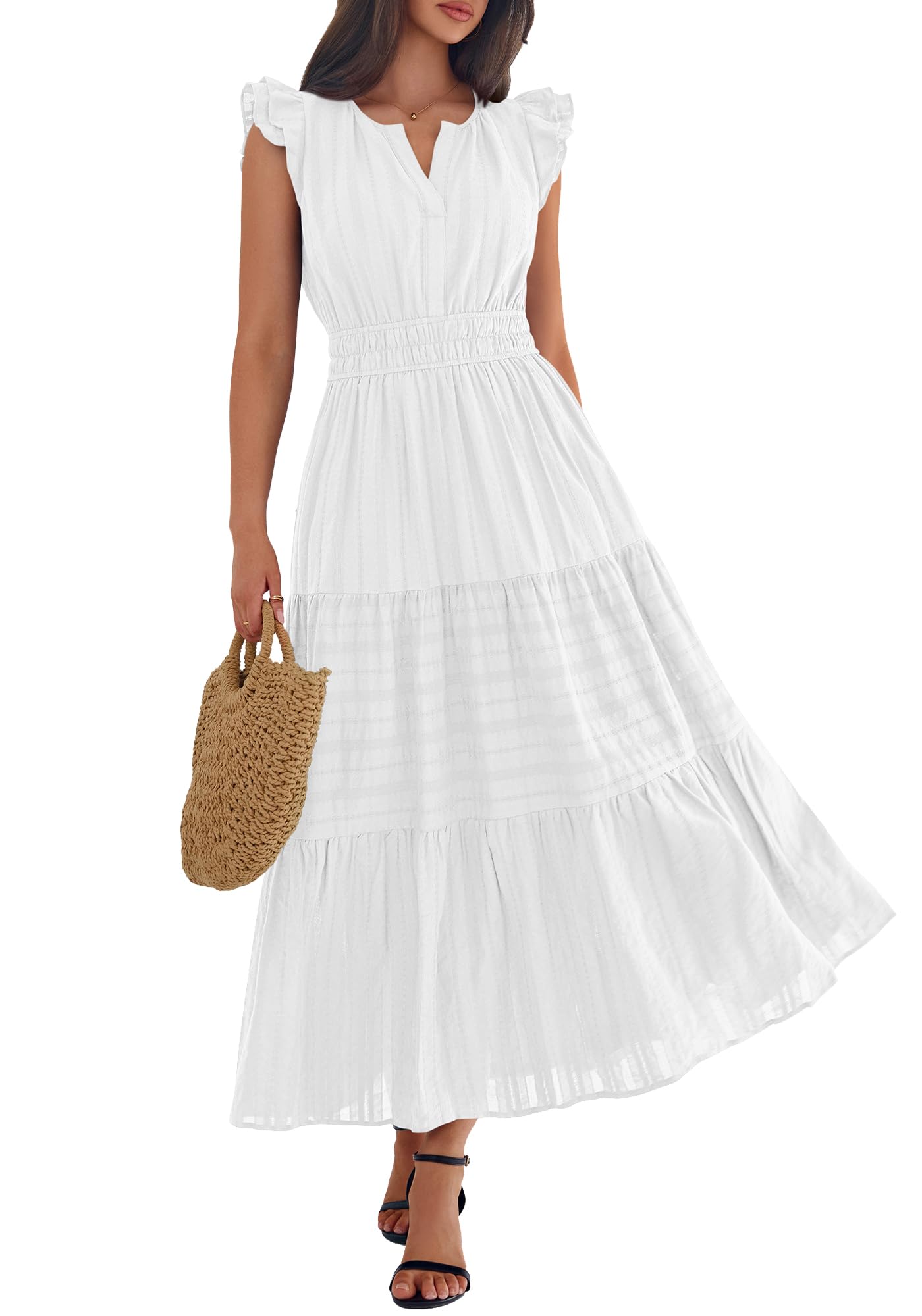BTFBM Womens Summer Maxi Dress  Spring Boho Vacation Ruffle Flutter Short Sleeve A Line Tiered Flowy Dresses Pockets