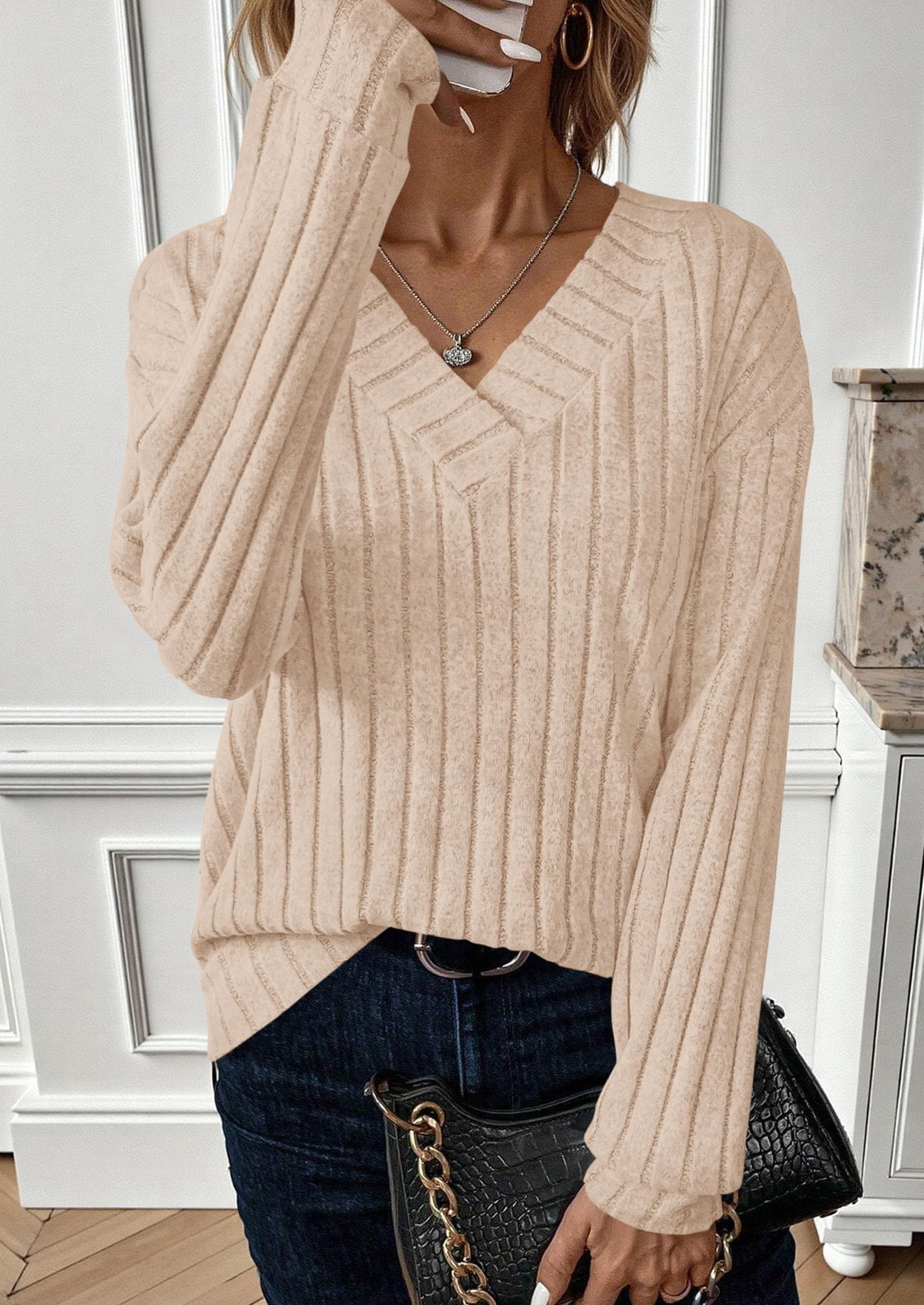 PRETTYGARDEN Women's Long Sleeve Henley Shirts Fall Casual Ribbed Tunic Tops Lightweight Sweaters Fashion Clothing