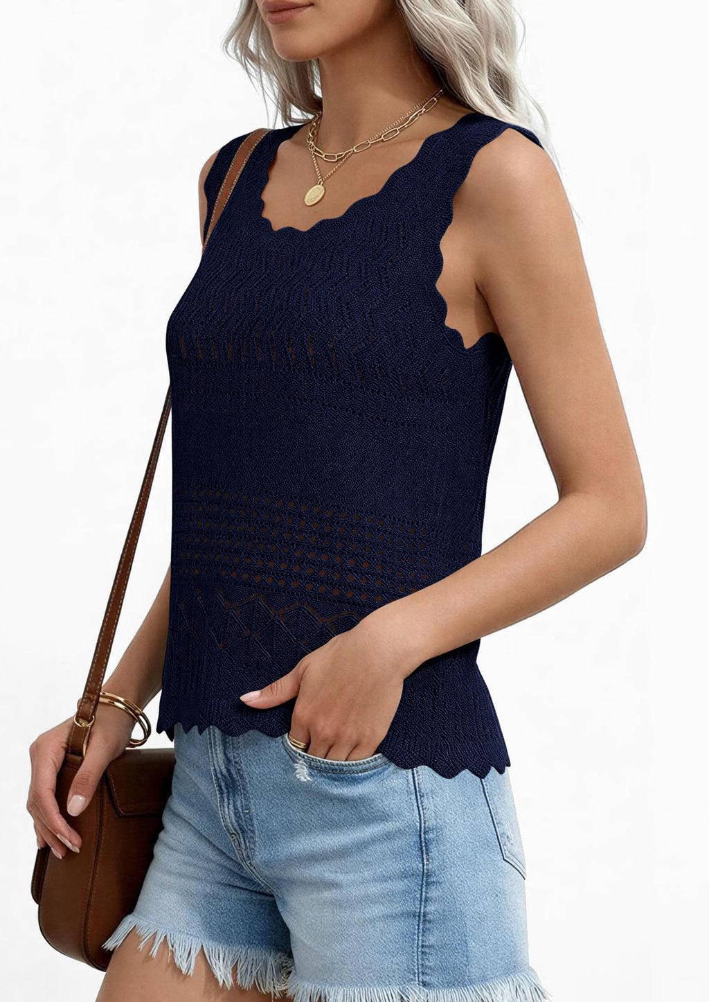 PRETTYGARDEN Womens Crochet Tank Tops Summer Spring Boho Sleeveless Cute Knit Sweater Vest Trendy Beach