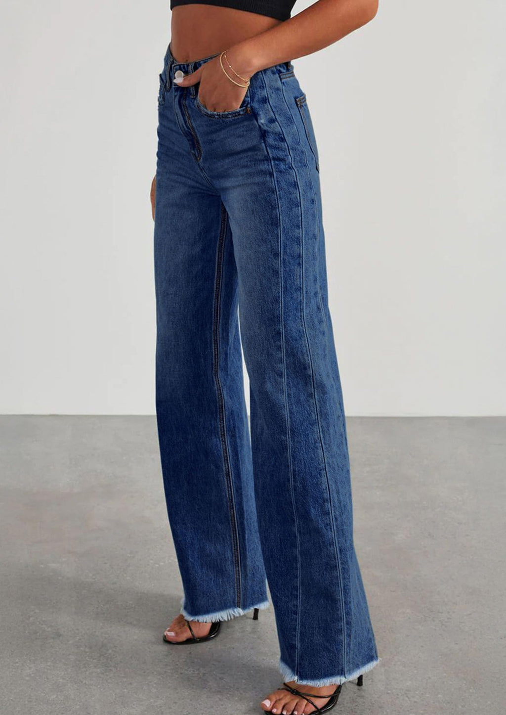 PRETTYGARDEN Wide Leg Jeans for Women Trendy High Waisted Stretchy Baggy Raw Hem Denim Palazzo Pants Fall Clothes