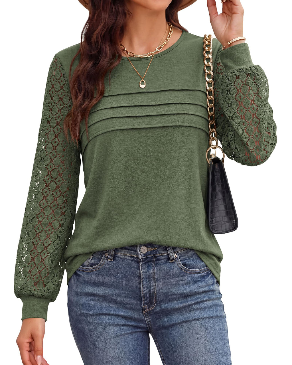 BTFBM Women's Long Sleeve Shirts Dressy Lace Fall Tops Trendy Business Casual T-Shirts Cute Work Outfits Blouses