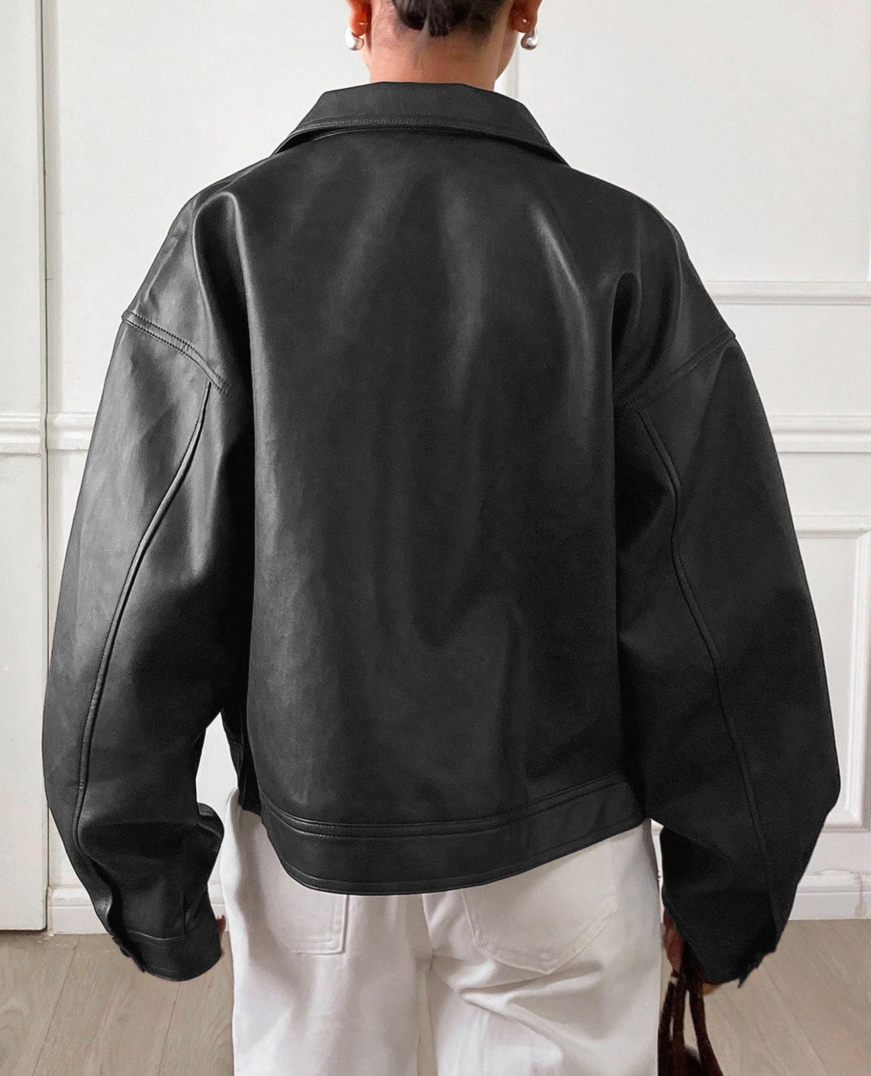 PRETTYGARDEN Women's Faux Leather Oversized Motorcycle Jackets