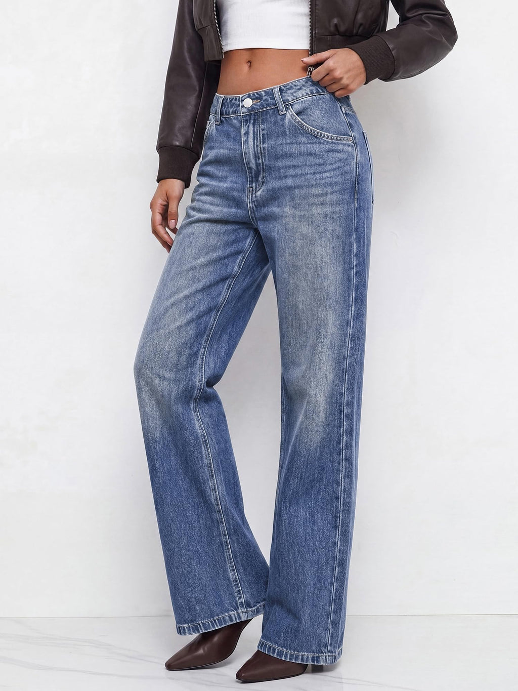 BTFBM Women Casual Straight Leg Jeans Trendy High Waisted, Pockets, Long Denim Pants, Slacks, Bottoms, Vacation Outfits, Travel Airport, Fashion Clothes, Fall Winter