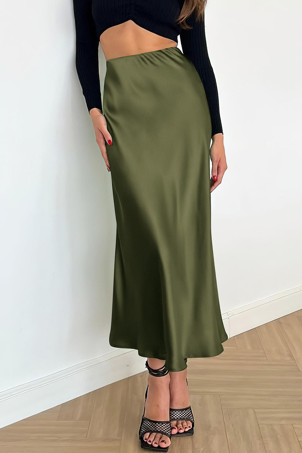 PRETTYGARDEN Women's Satin Skirts Dressy Casual Fall High Waisted Cocktail Wedding Flowy Elegant A Line Midi Skirt