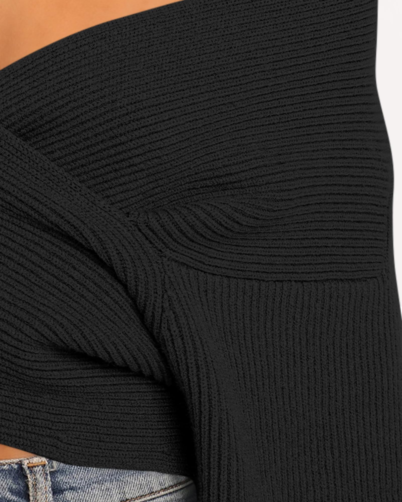 BTFBM Off The Shoulder Sweater for Women Winter Fall Fashion V Neck Long Sleeve Ribbed Knit Wrap Cropped Sweaters