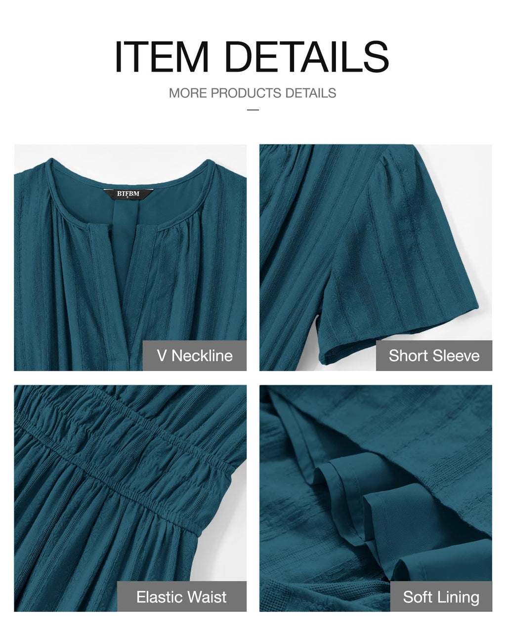 BTFBM Womens Summer Casual Midi Maxi Dresses Lightweight Short Sleeve V Neck Elastic Waist Boho Beach Dress Pockets