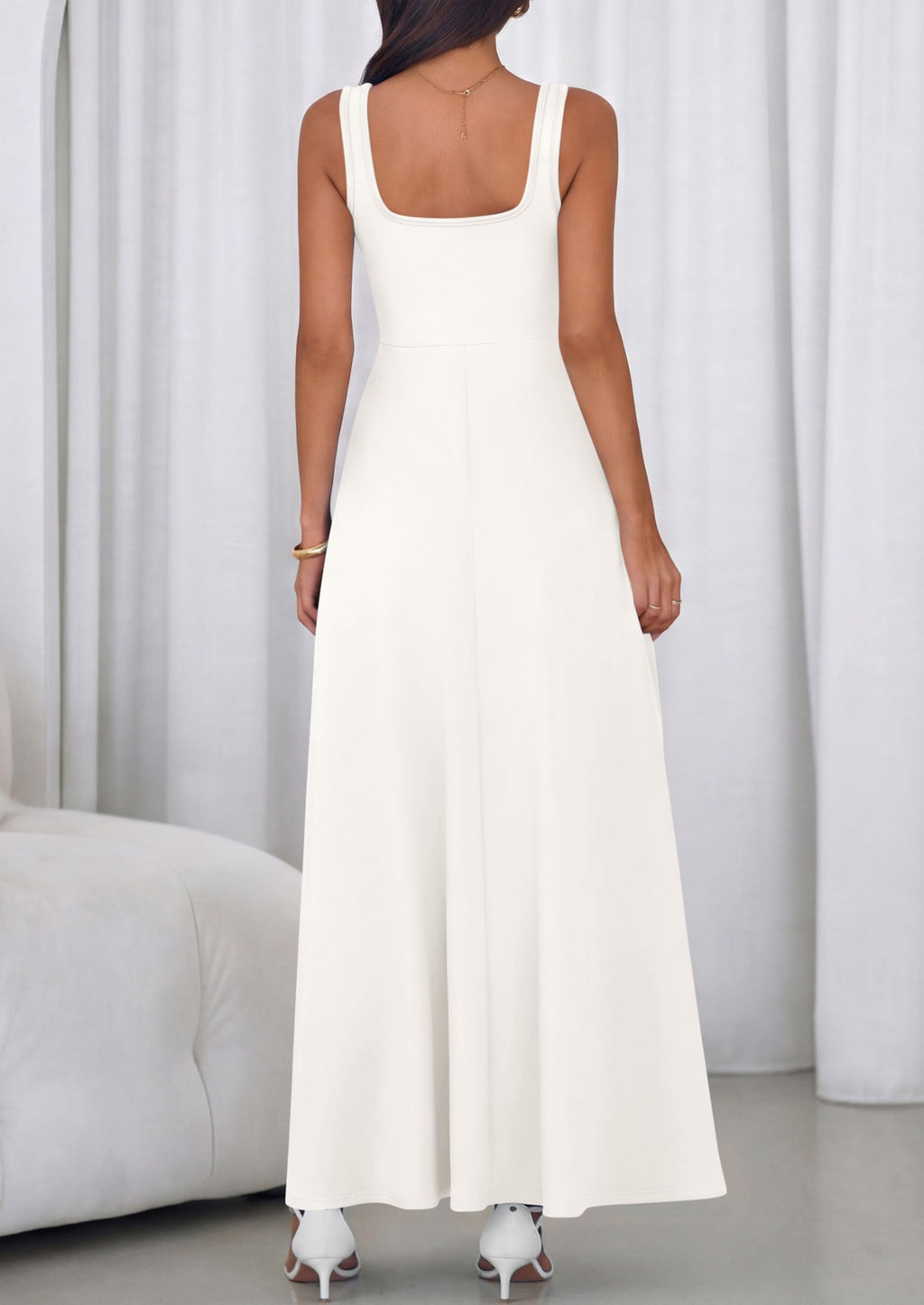 PRETTYGARDEN Womens Summer Dresses Sleeveless Elegant Square Neck Aline Swing Maxi Beach Wedding Guest Dress Pockets
