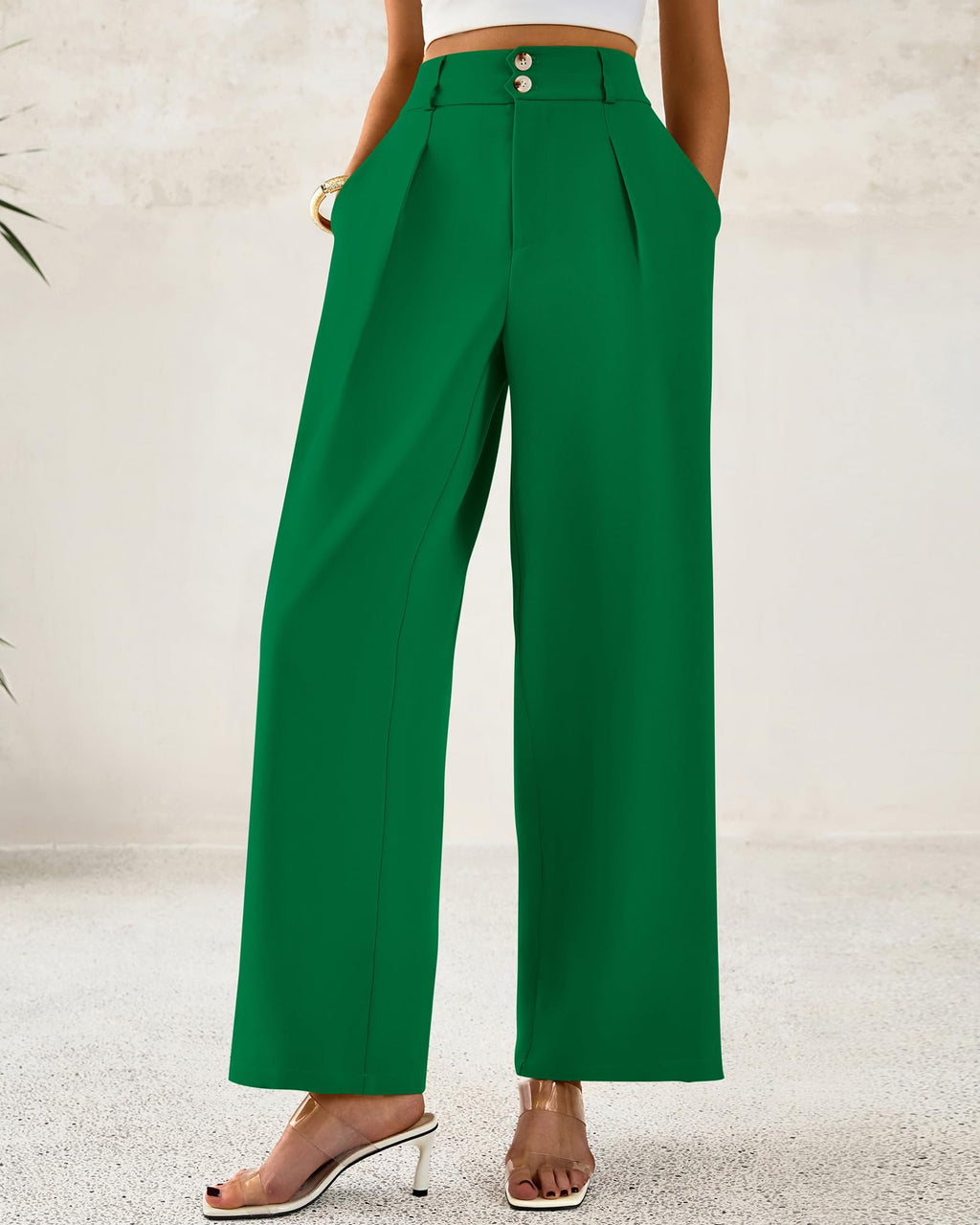 BTFBM Women Wide Leg Dress Pants High Waisted Button Pleated Business Casual Trousers Office Work Palazzo Pants