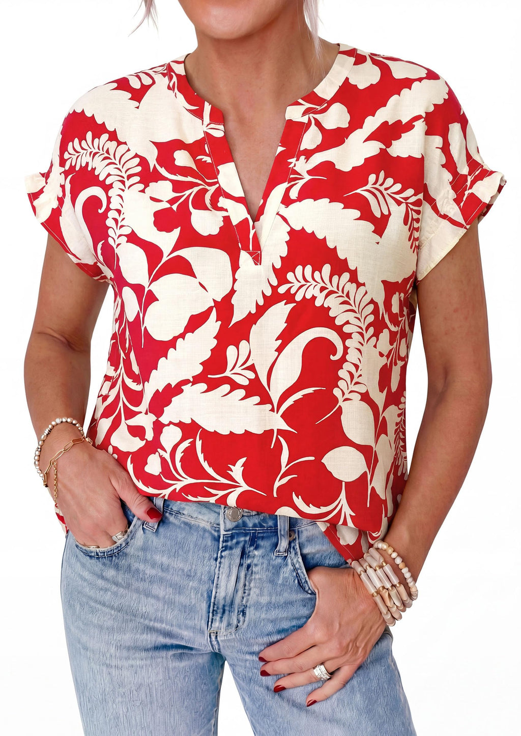 PRETTYGARDEN Womens Floral Print Short Sleeve Summer Tops Trendy V Neck Loose Boho Shirts Casual Work Blouses