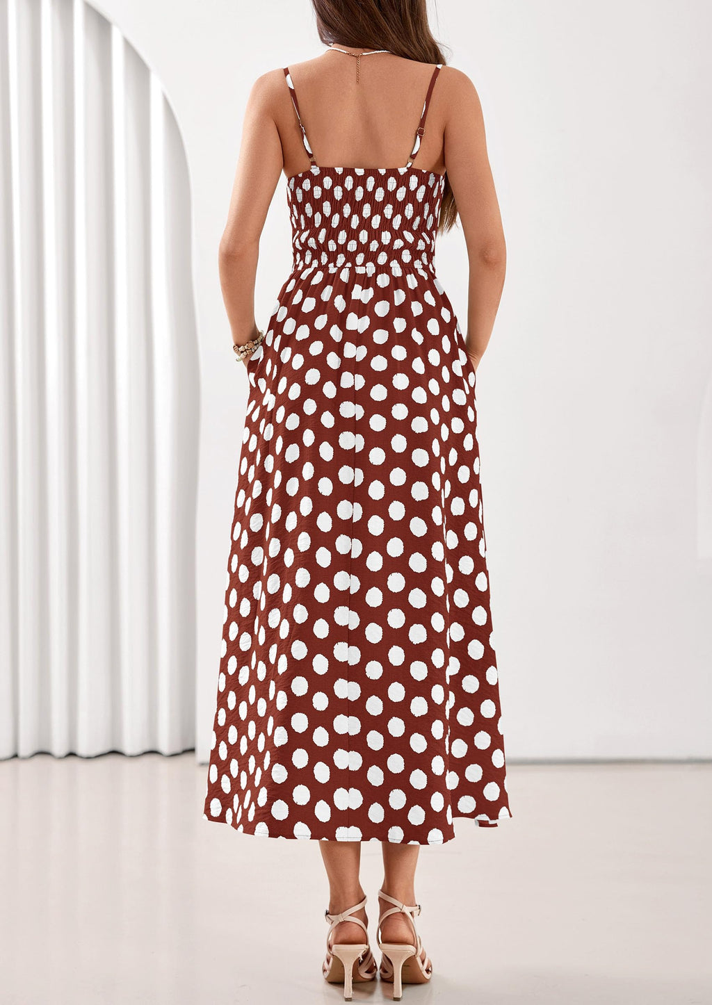 PRETTYGARDEN Womens Polka Dot Dress Summer Sleeveless Spaghetti Straps Smocked Sun Dress Flowy Spring Beach Midi Dresses