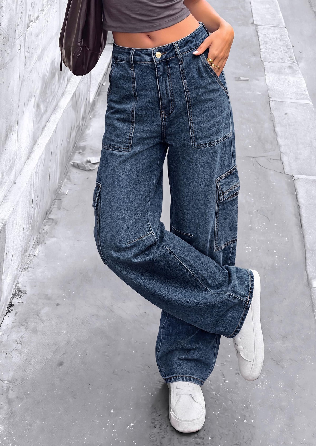 PRETTYGARDEN Barrel Pants Women Wide Leg Baggy Denim Jeans Relaxed Fit,Utility Pockets,Loose Streetwear,Boyfriend Style,Y2K Outfits,Fashion Cargo Pants,Fall Clothes