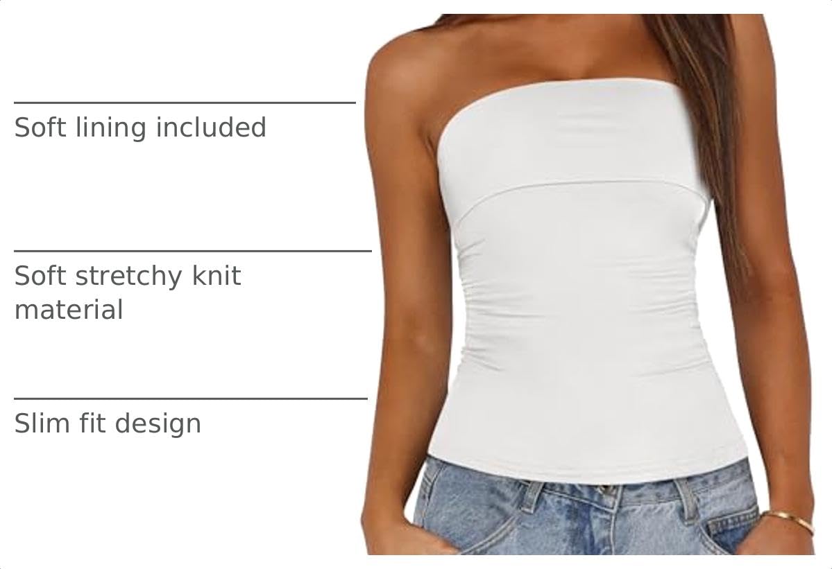 Womens Strapless Tube Tops Spring Summer Clothes Trendy Casual Ruched Stretchy Going Out Bodycon Bandeau Top