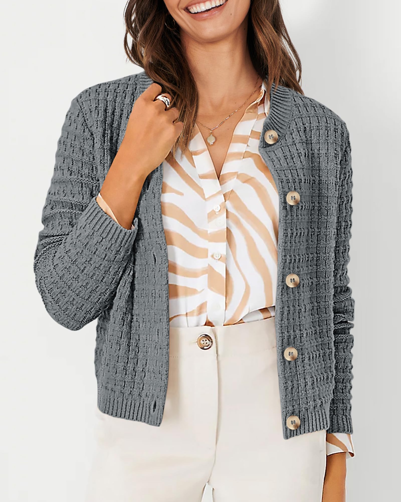 PRETTYGARDEN Women's Knit Cardigan Sweaters Casual Long Sleeve Open Front Button Down Trendy Jackets Outerwear