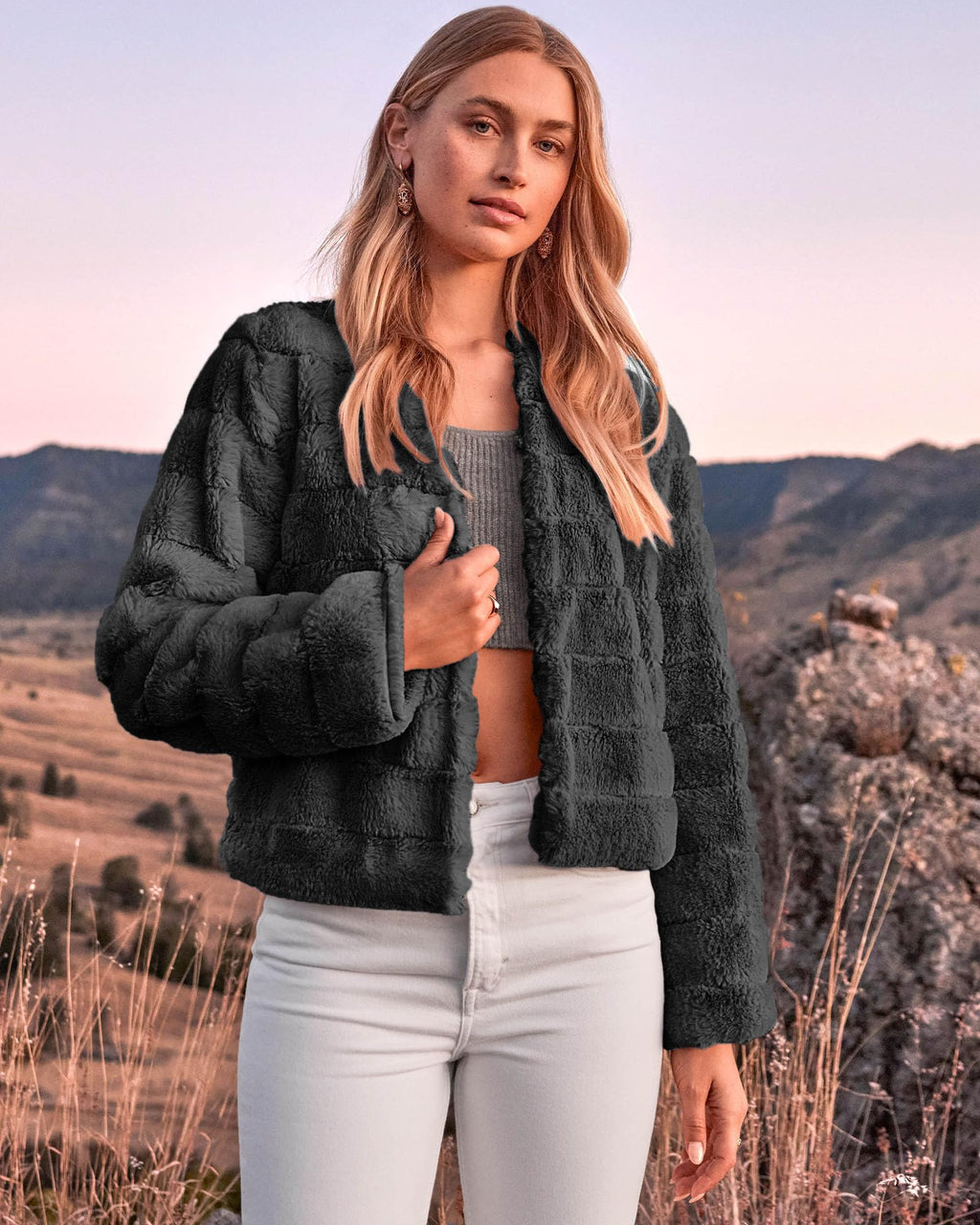FreshPretty Winter Coats For Women Faux Fur Jacket Soft Long Sleeve Fluffy Open Front Outerwear Fall Outfits