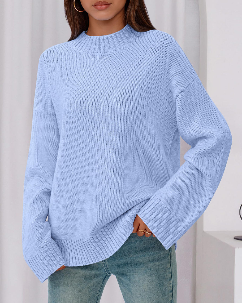 BTFBM Sweaters for Women Casual Crewneck Long Sleeve Loose Ribbed Knit Pullover Sweater Winter Clothes Fall Outfits