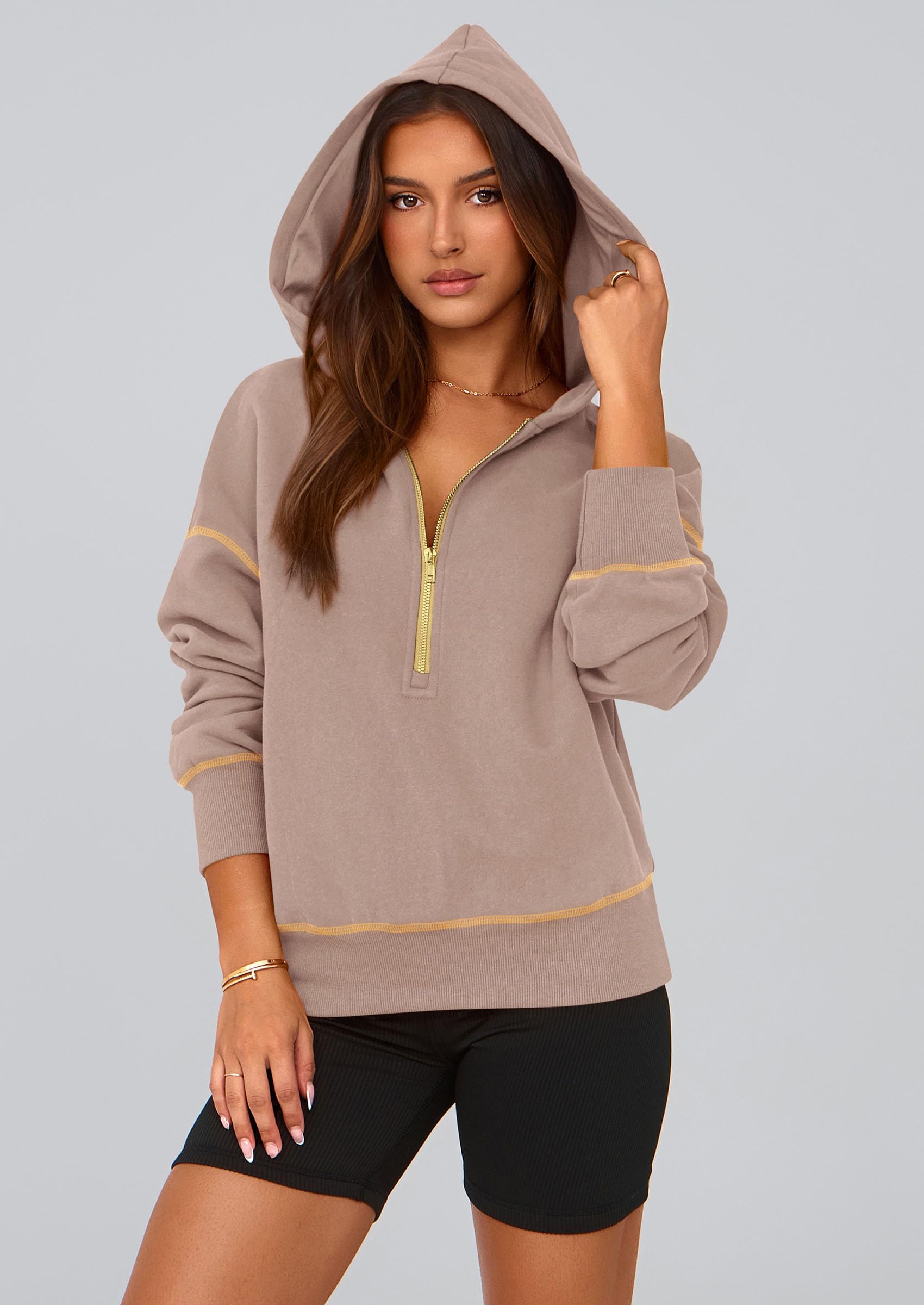 PRETTYGARDEN Women's  Fall Hooded Sweatshirts Long Sleeve Half Zip Cropped Hoodies Pullover Winter Fashion Clothes
