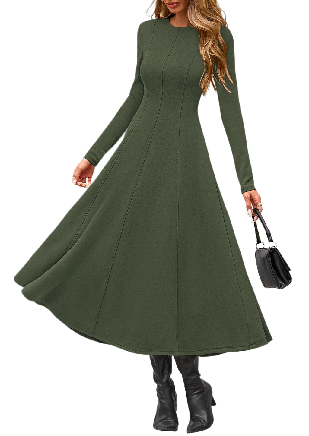 PRETTYGARDEN Cocktail Dresses for Women  Elegant Classy Fall Long Sleeve Midi A Line Flowy Modest Winter Party Dress