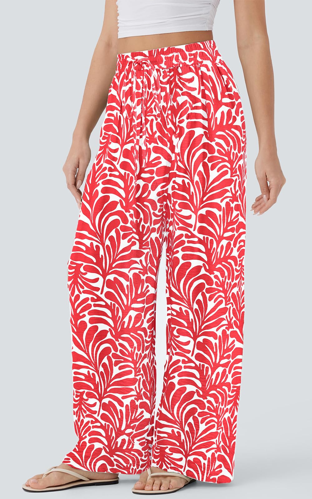 PRETTYGARDEN Womens Pants Elastic Waist Floral Lightweight Palazzo Pants for Women Casual Lounge Wide Leg Pants Woman