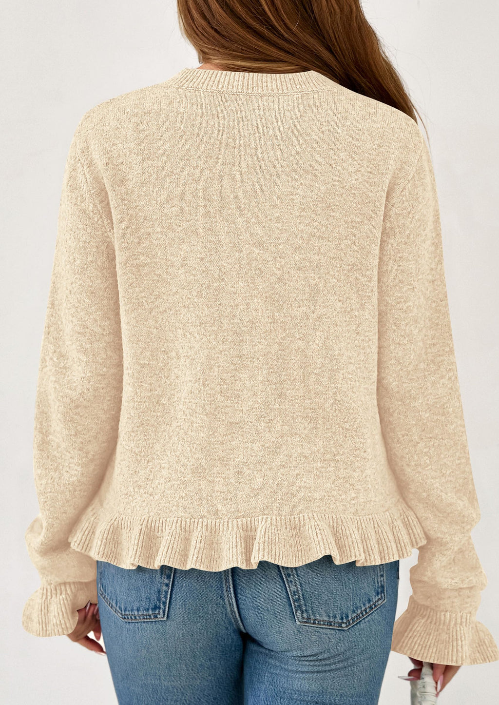 PRETTYGARDEN Womens Fall Button Down Cardigans Chunky Knit Ruffle Open Front Cropped Cardigan Sweaters Soft Long Sleeve Tops