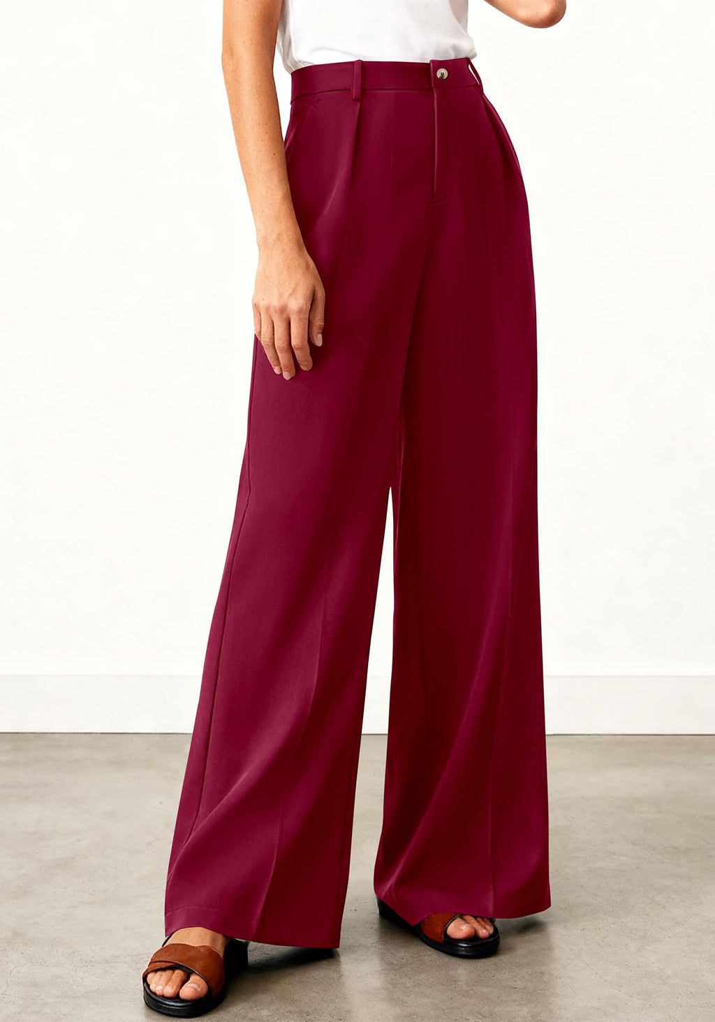 BTFBM Wide Leg Pants Woman High Waisted Button Business Casual Dressy Trousers Office Work Palazzo Pants Pockets