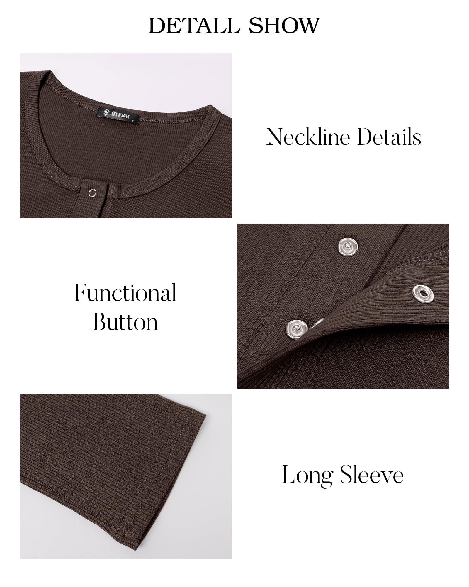 FreshPretty Women Long Sleeve Shirts Fall Tops V Neck Button Up Henley Shirts Slim Fit Ribbed Knit Spring Casual T-Shirts