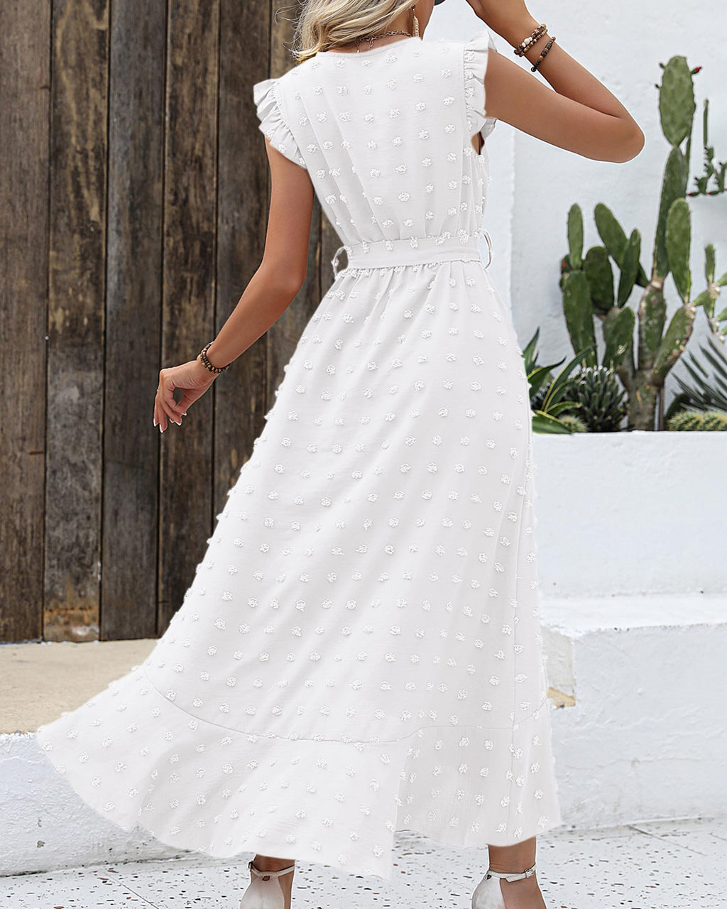 BTFBM Boho Dresses for Women Spring Fashion Cap Sleeve Swiss Dot Flowy Ruffle Beach Wedding Cocktail Maxi Dress