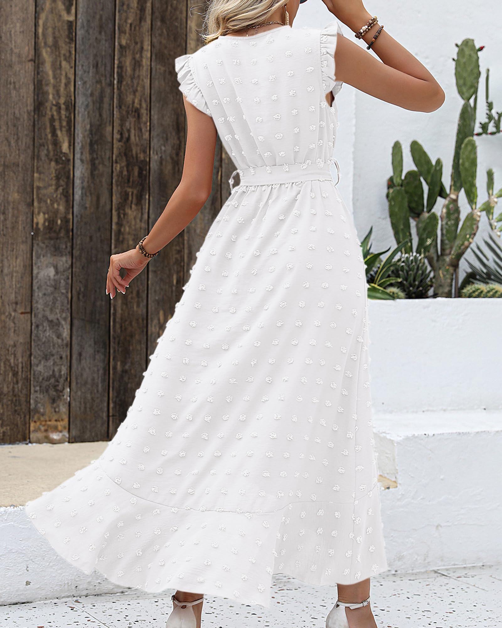 BTFBM Boho Dresses for Women Spring Fashion Cap Sleeve Swiss Dot Flowy Ruffle Beach Wedding Cocktail Maxi Dress