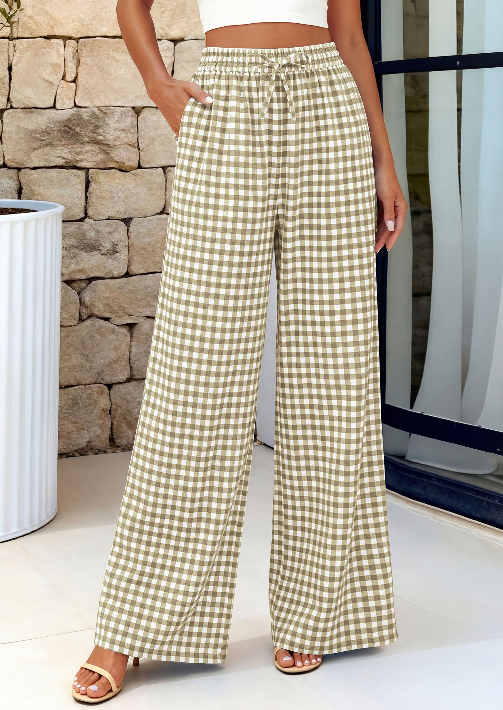 PRETTYGARDEN Women's Wide Leg Gingham Lounge Pants Summer  Casual Plaid Trousers Spring Y2K Clothes Comfy Pajama Bottoms