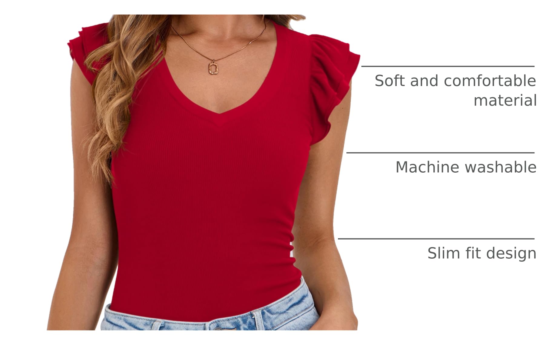 PRETTYGARDEN Womens V Neck Summer Tops Ruffle Sleeveless Slim Fit T Shirts Going Out Casual Blouses