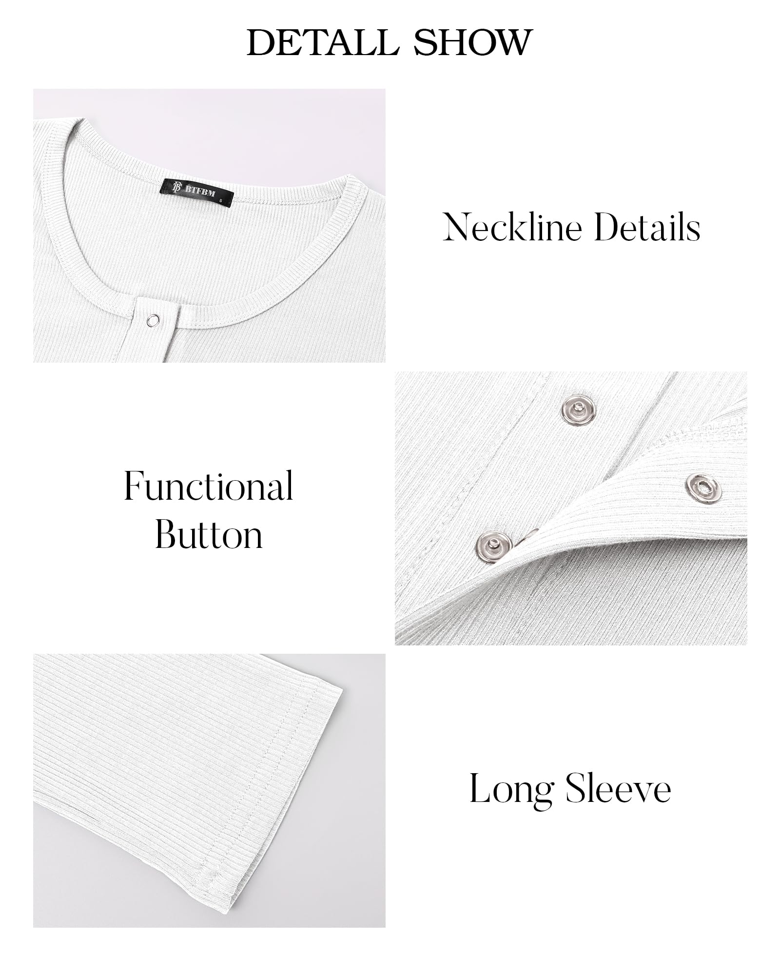 FreshPretty Women Long Sleeve Shirts Fall Tops V Neck Button Up Henley Shirts Slim Fit Ribbed Knit Spring Casual T-Shirts