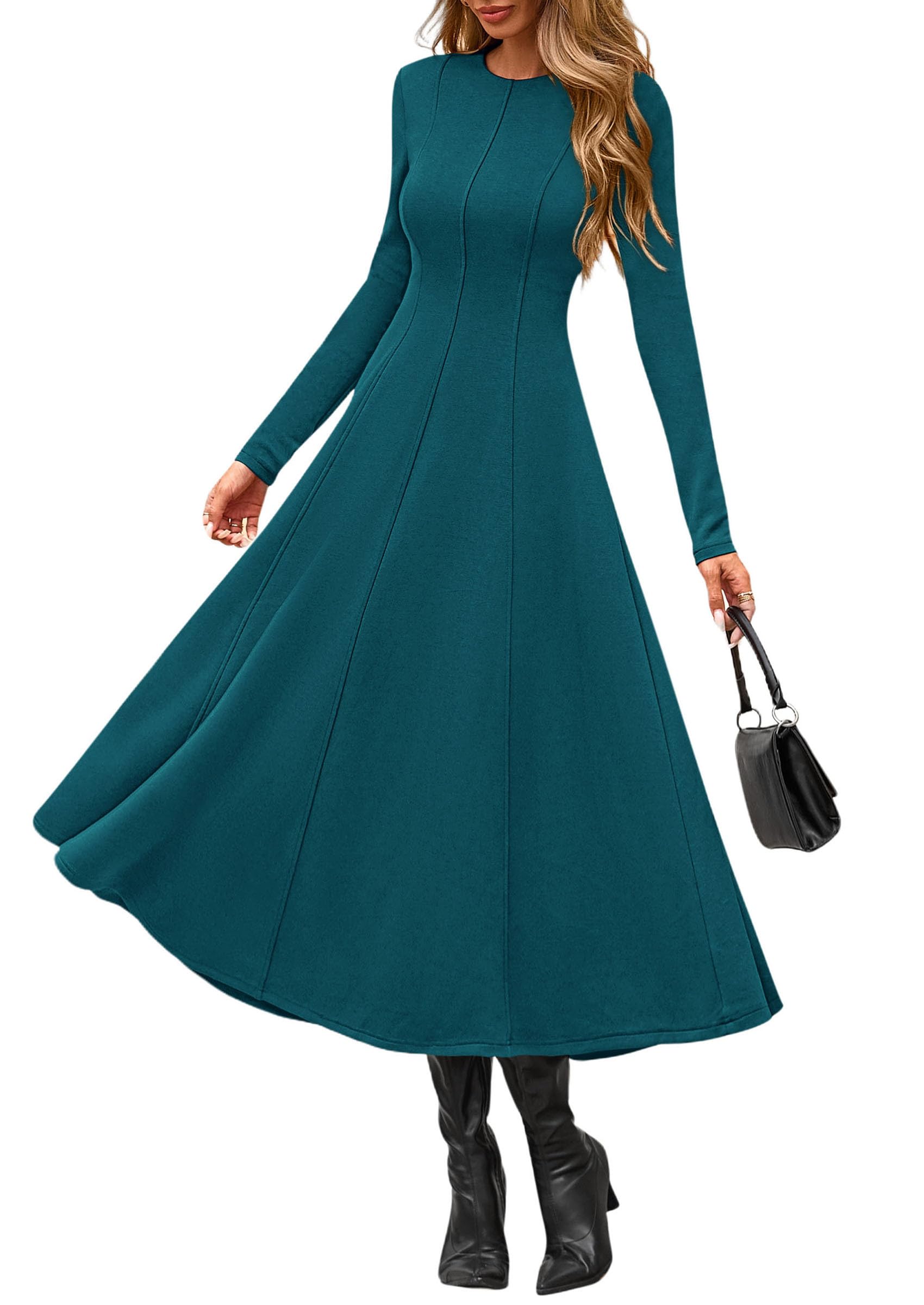 PRETTYGARDEN Cocktail Dresses for Women  Elegant Classy Fall Long Sleeve Midi A Line Flowy Modest Winter Party Dress