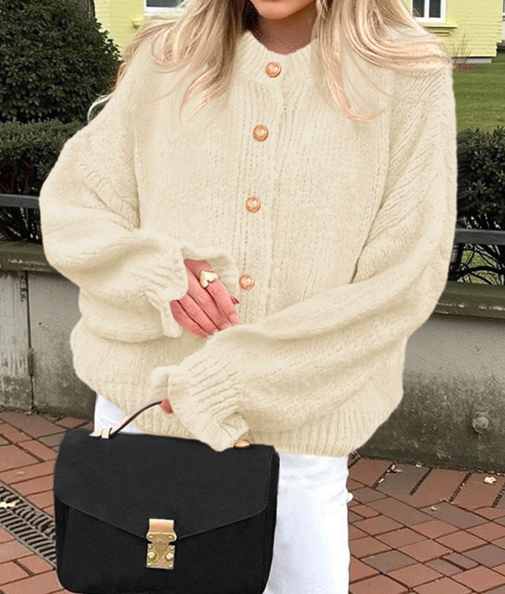 PRETTYGARDEN Womens Cropped Cardigans Trendy Ruffle Open Front Chunky Knit Sweater Oversized Button Down Fall Clothes