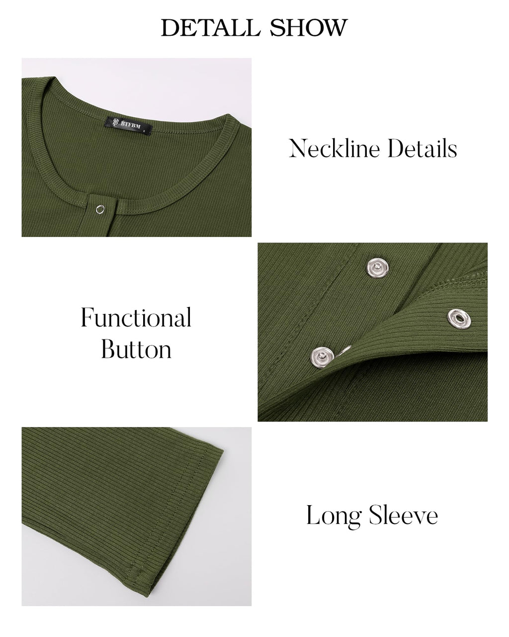 FreshPretty Women Long Sleeve Shirts Fall Tops V Neck Button Up Henley Shirts Slim Fit Ribbed Knit Spring Casual T-Shirts