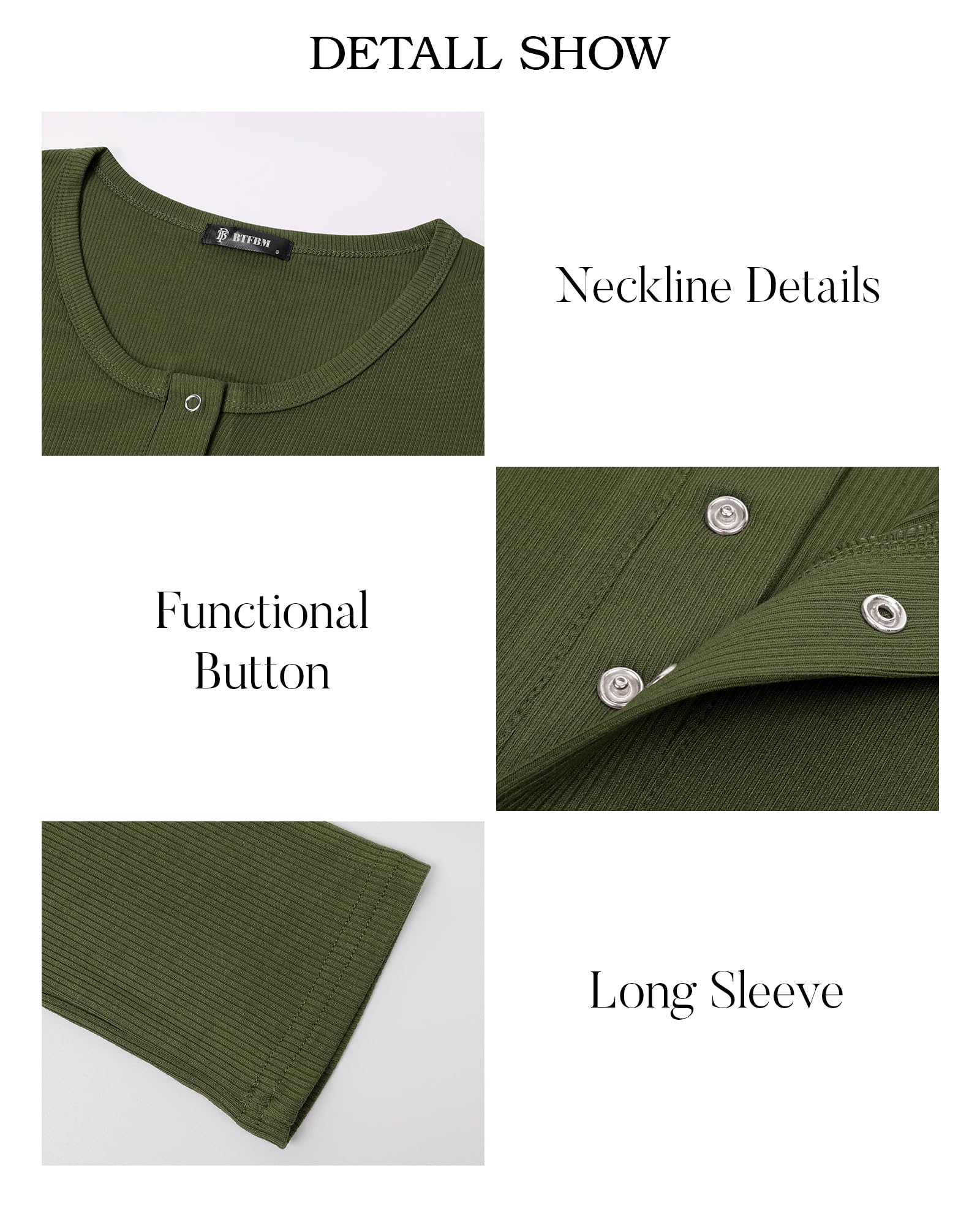 FreshPretty Women Long Sleeve Shirts Fall Tops V Neck Button Up Henley Shirts Slim Fit Ribbed Knit Spring Casual T-Shirts