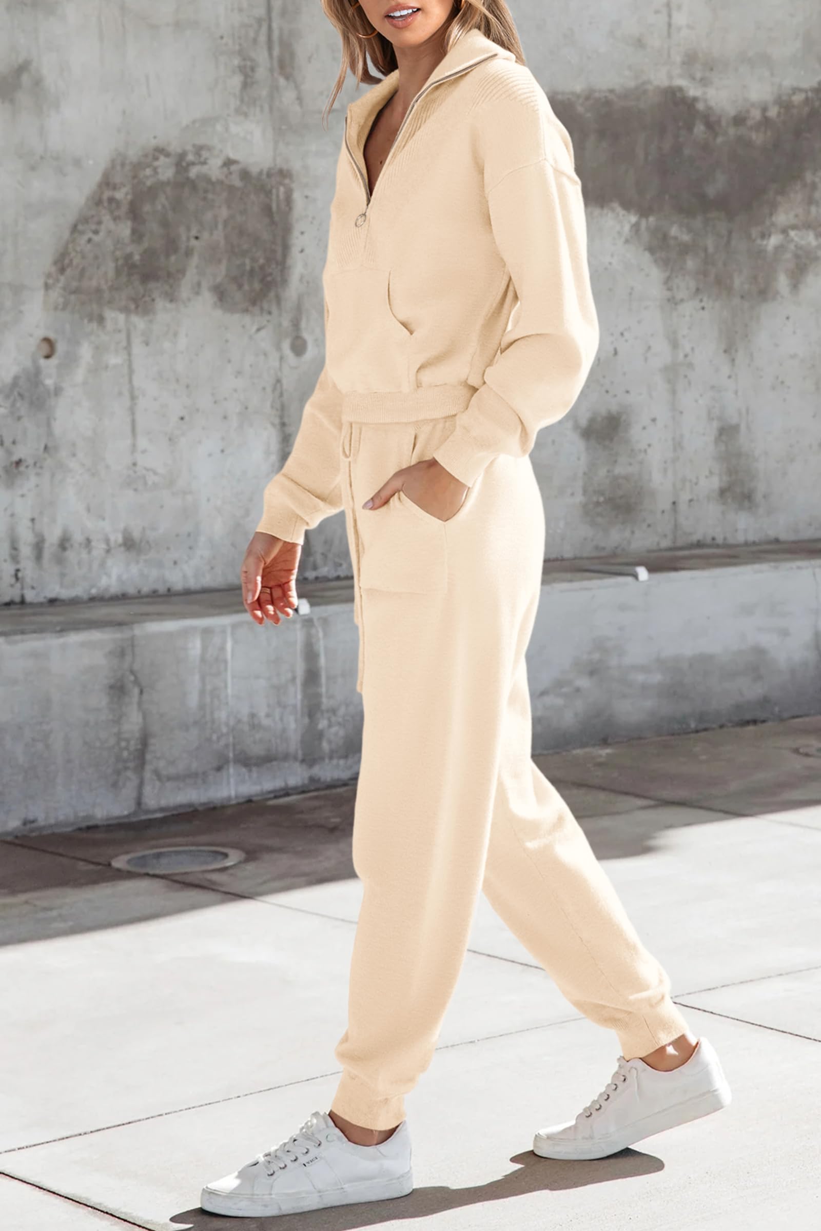 PRETTYGARDEN Women's 2 Piece Sweater Set Pullover Zip Up Sweatshirt Jogger Sweatpants Tracksuit Casual Outfit