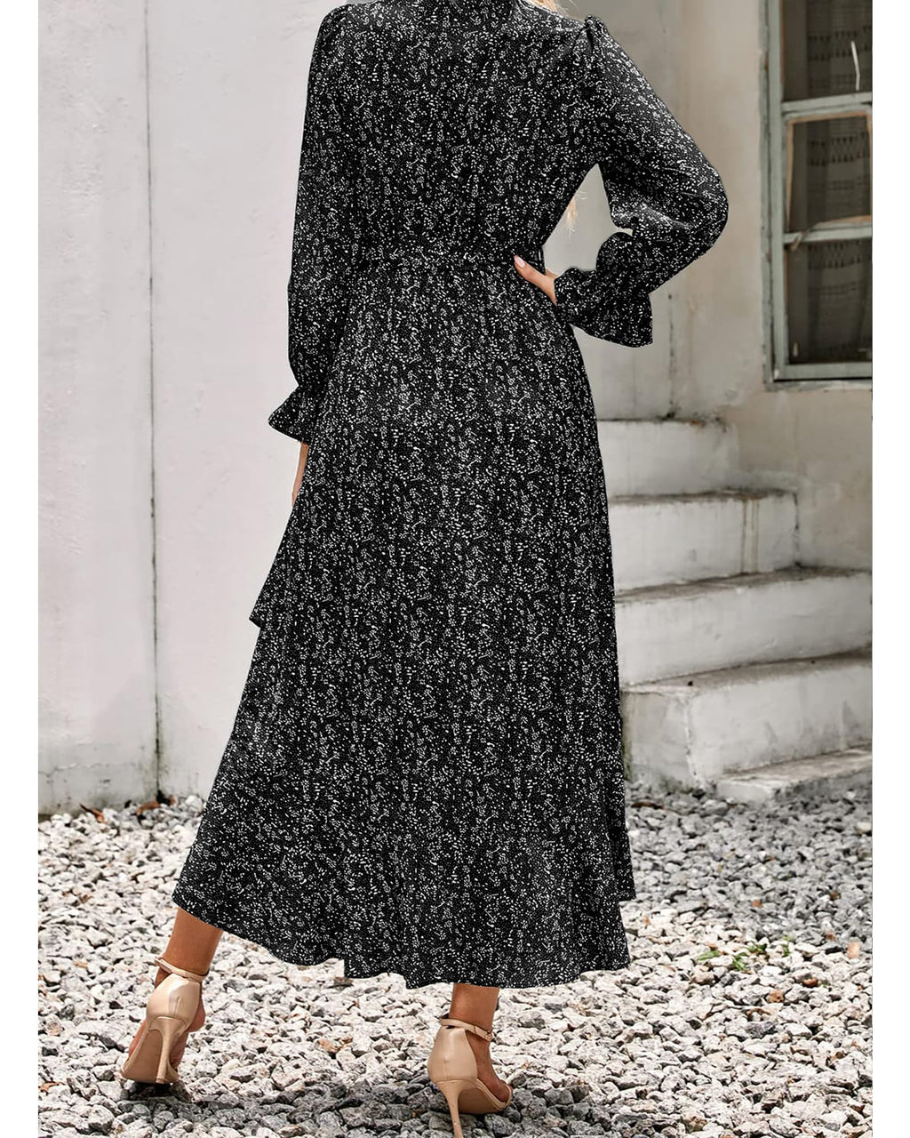 BTFBM Womens Dresses Summer V Neck Floral High Waist Ruffle Wedding Guest Cocktail Boho Spring Long Sleeve Dress