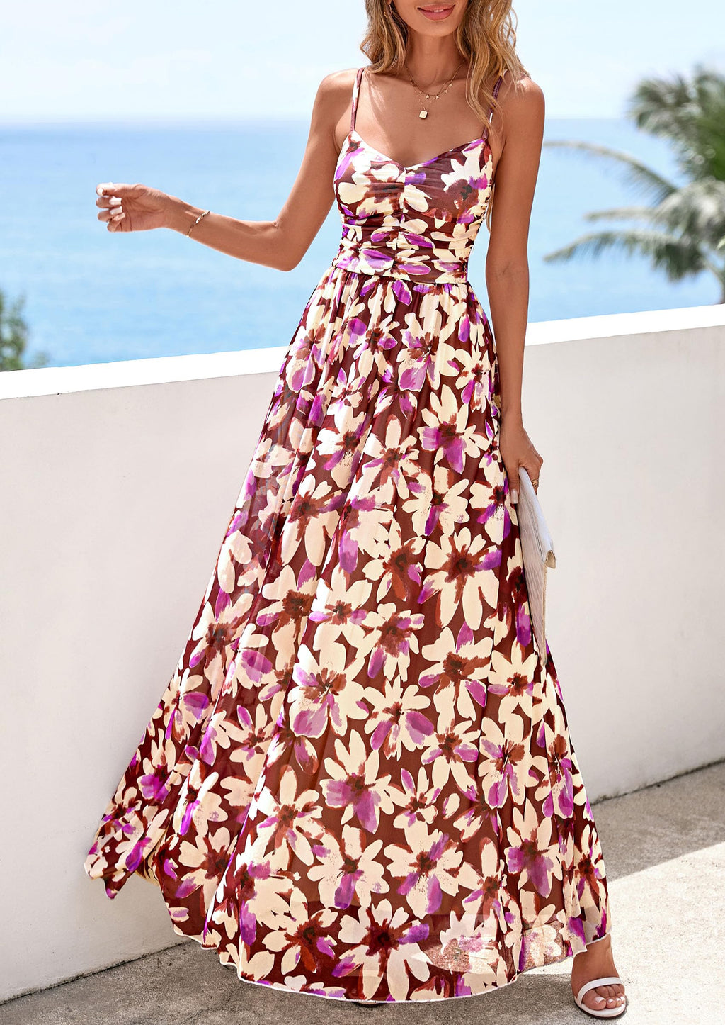PRETTYGARDEN Women Summer Floral Maxi Dress Spirng Spaghetti Strap Mesh Boho Sundress Party Beach Vacation Long Dresses