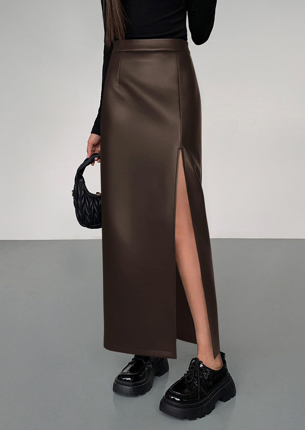 PRETTYGARDEN Womens Faux Leather Skirts Fall Fashion Bodycon High Waisted Slit Work Office Winter Maxi Long Pencil Skirt