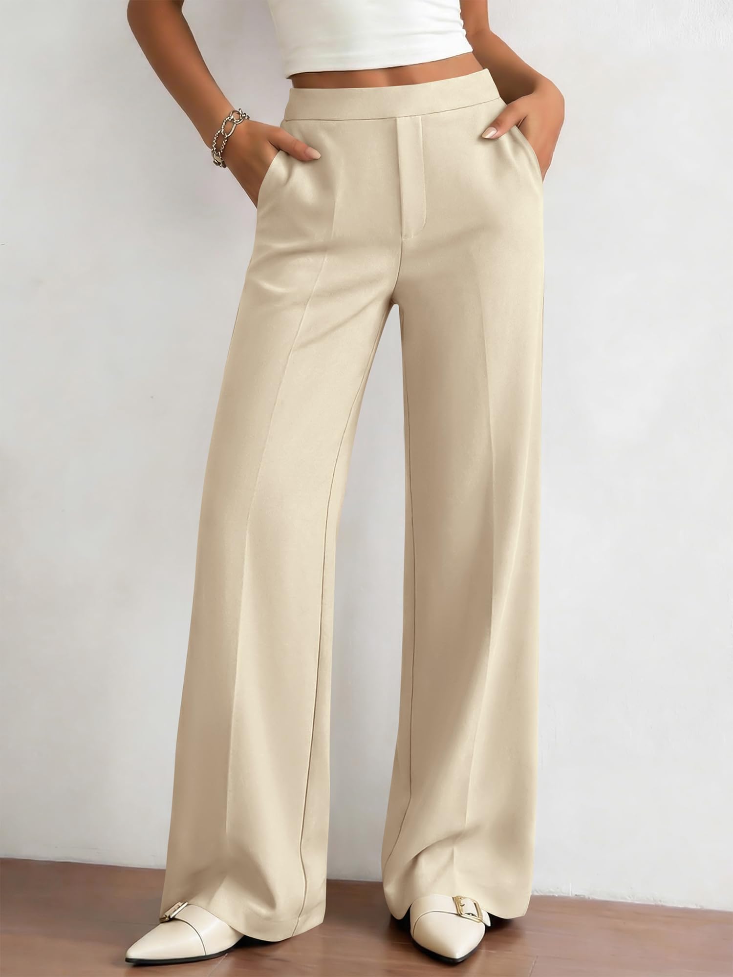BTFBM Womens Dress Pants Wide Leg Trousers Pockets | High Waisted Long Business Casual Slacks Fall Fashion